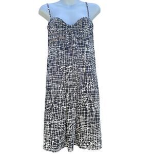 Ann Taylor Black and Ivory Geometric Print spaghetti strap mini dress